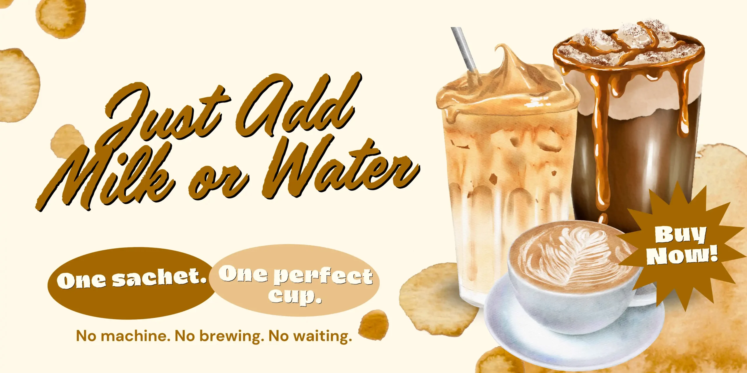 Brown Illustration Watercolor Grand Opening Cafe Medium Banner